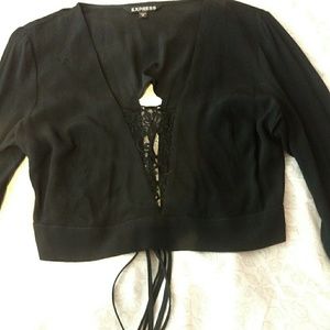 Express Long Sleeve Lace up Crop Top